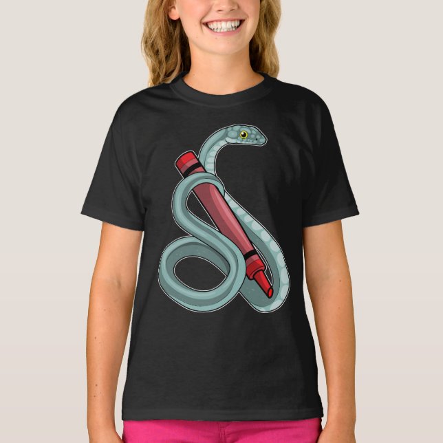 Snake Pupil Crayon School T Shirt (Framsida)