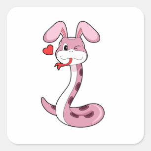 Snake Rabbit Heart Fyrkantigt Klistermärke