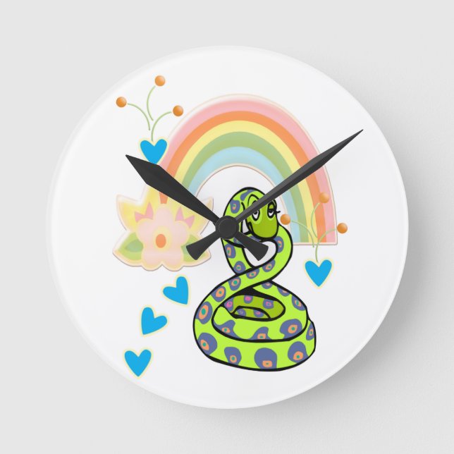 Snake Rainbow Clock Rund Klocka (Framsida)