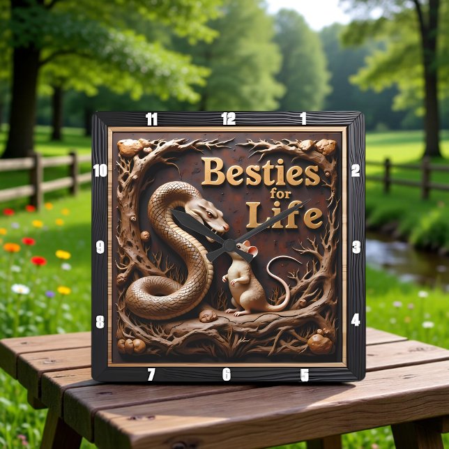 Snake Rat Best Friends Fyrkantig Klocka (Skapare uppladdad)