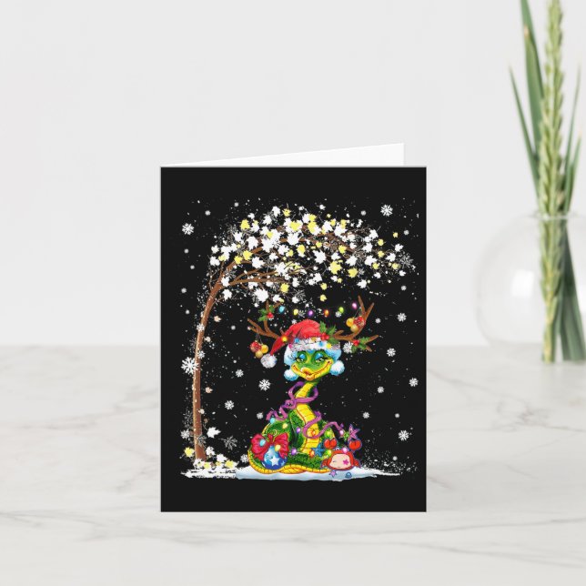 Snake Reindeer Hat Santa Julgran Funny Julafton Kort (Framsida)