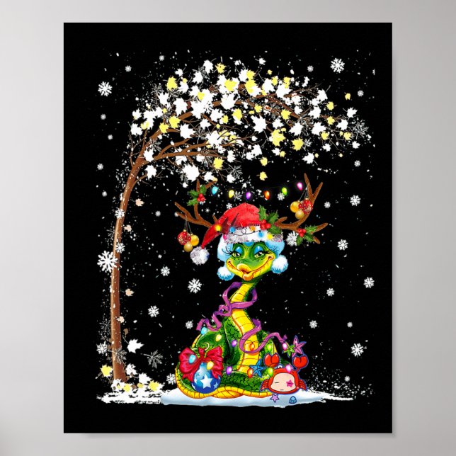Snake Reindeer Hat Santa Julgran Funny Julafton Poster (Framsidan)