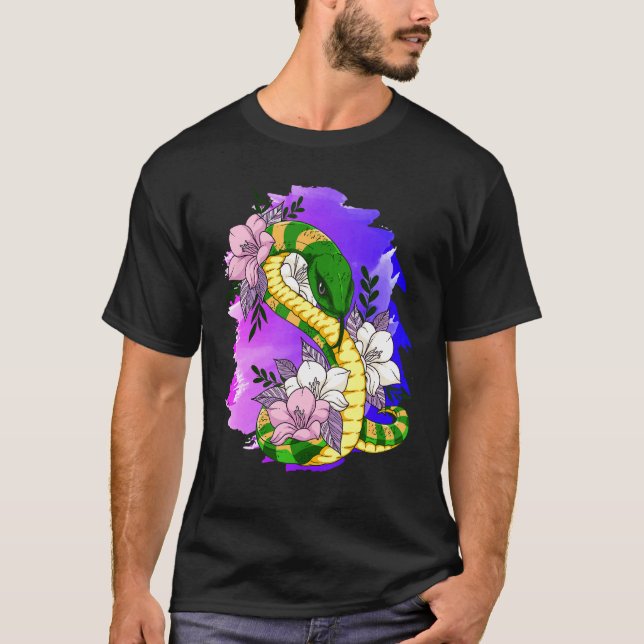 Snake Rosa Flower Reptile Animal Snake T Shirt (Framsida)