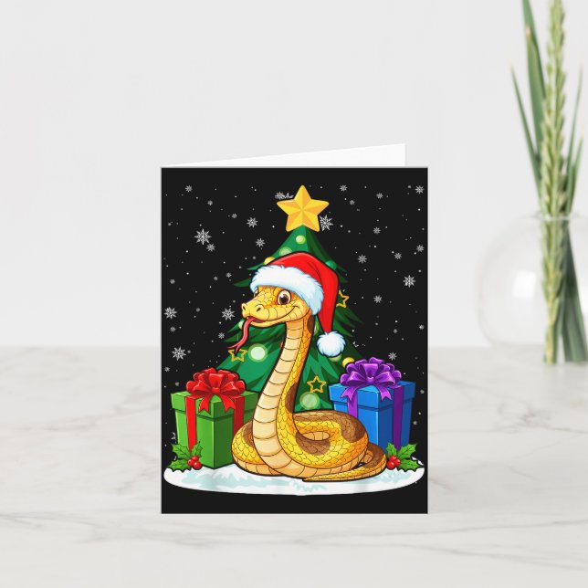 Snake Santa Hat Christmas Pajama Cute Animal Snowf Kort (Framsida)