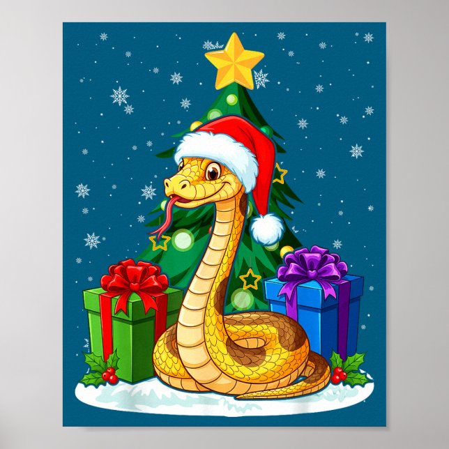 Snake Santa Hat Christmas Pajama Cute Animal Snowf Poster (Framsidan)