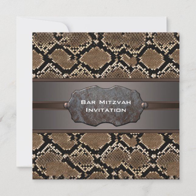 Snake Skin Brown och Black Rustic Pub Mitzvah Inbjudningar (Framsida)