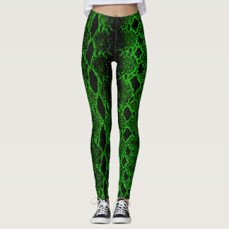 Snake Skin, svart Grönt Leggings