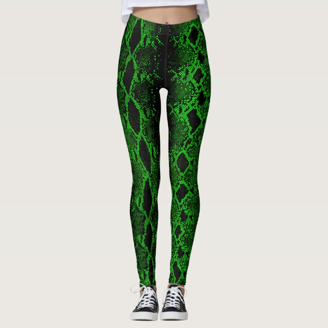 Snake Skin, svart Grönt Leggings (Framsida)