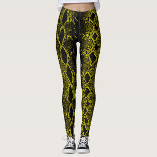 Snake Skin, svart Gult Leggings