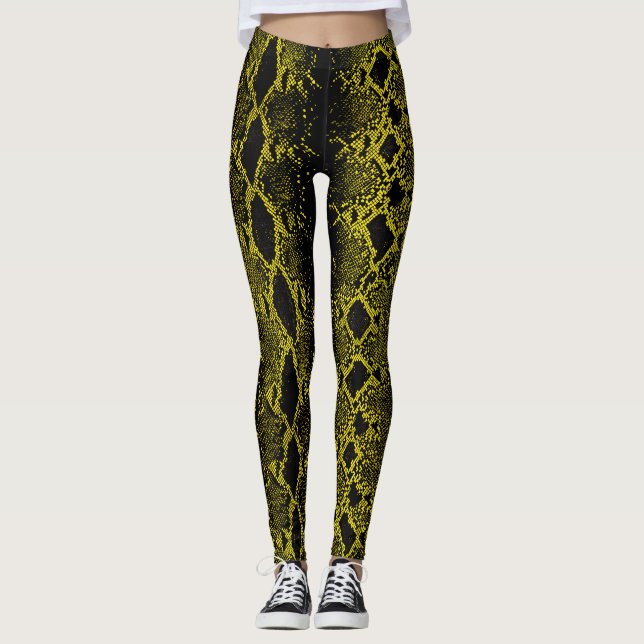Snake Skin, svart Gult Leggings (Framsida)