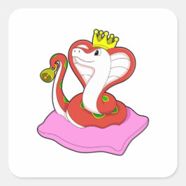 Snake som Kung med Krona Fyrkantigt Klistermärke