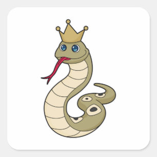 Snake som Kung med Krona Fyrkantigt Klistermärke