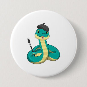 Snake som Painter med målarpensel Knapp