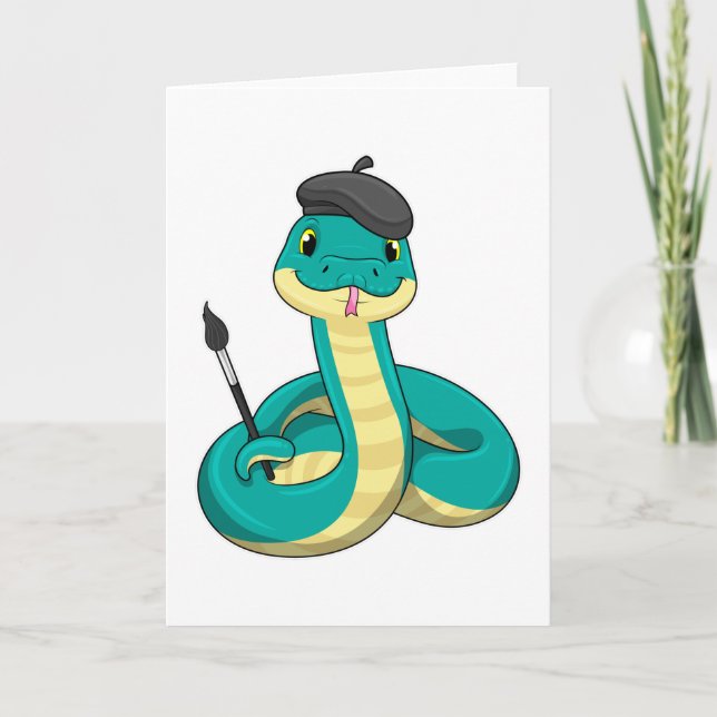 Snake som Painter med målarpensel Kort (Framsida)