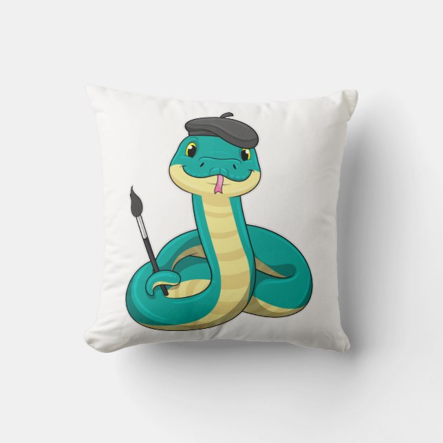 Snake som Painter med målarpensel Kudde (Framsida)