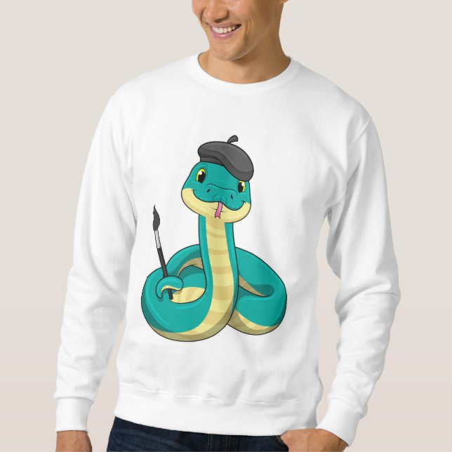 Snake som Painter med målarpensel Lång Ärmad Tröja (Framsida)
