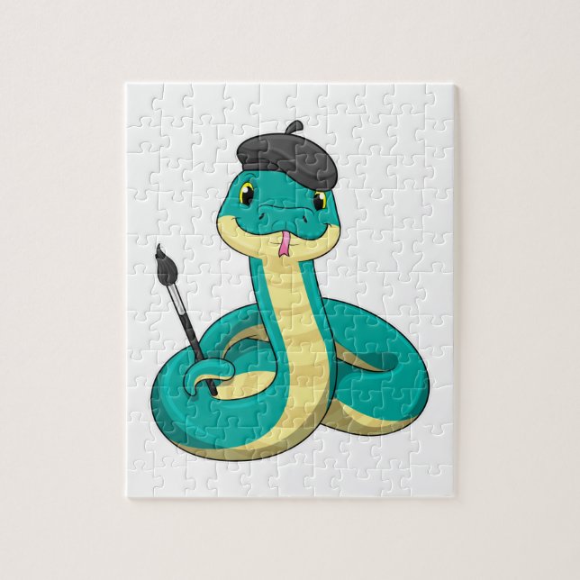 Snake som Painter med målarpensel Pussel (Vertikal)