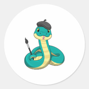 Snake som Painter med målarpensel Runt Klistermärke