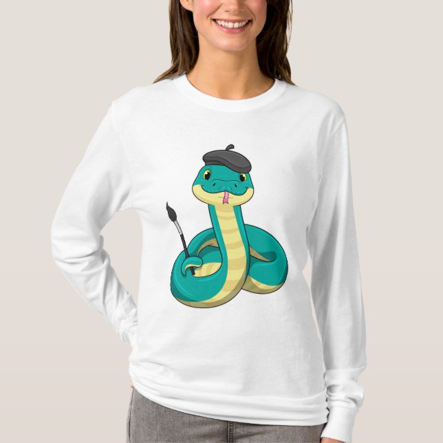 Snake som Painter med målarpensel T Shirt (Framsida)