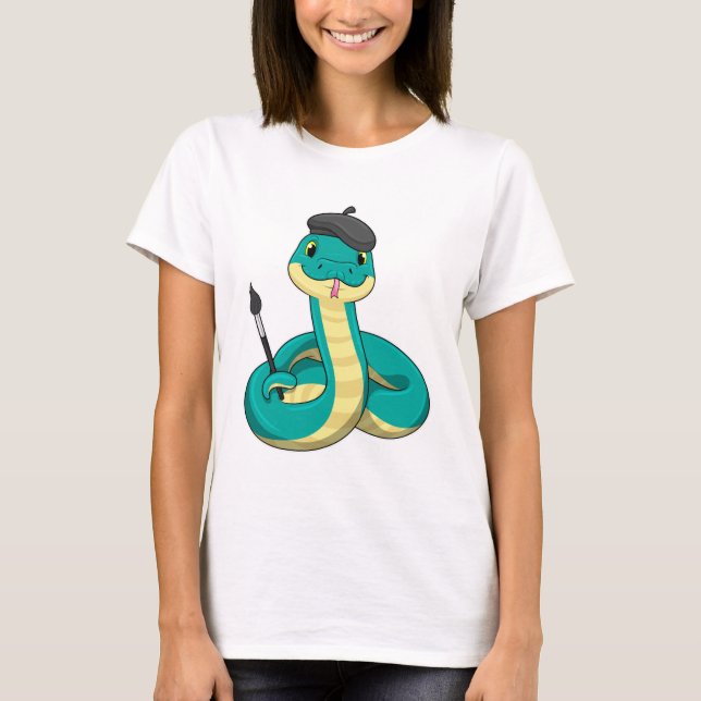 Snake som Painter med målarpensel T Shirt (Framsida)