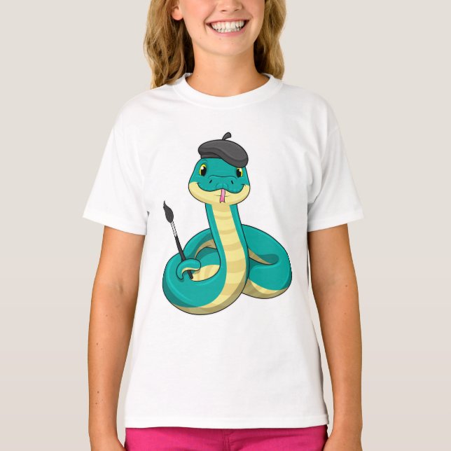Snake som Painter med målarpensel T Shirt (Framsida)