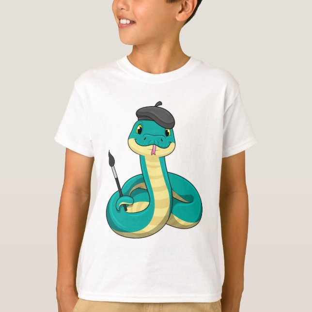 Snake som Painter med målarpensel T Shirt (Framsida)