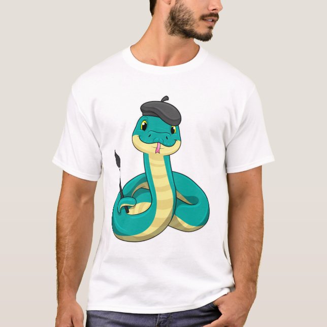 Snake som Painter med målarpensel T Shirt (Framsida)