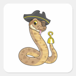 Snake som Pirat med Krok hand- och Öga-plåster Fyrkantigt Klistermärke