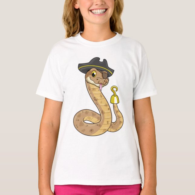 Snake som Pirat med Krok hand- och Öga-plåster T Shirt (Framsida)
