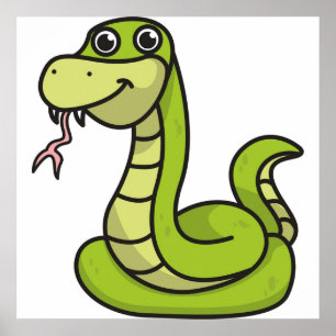 Snake tecknad presenter för djurormar grönt poster