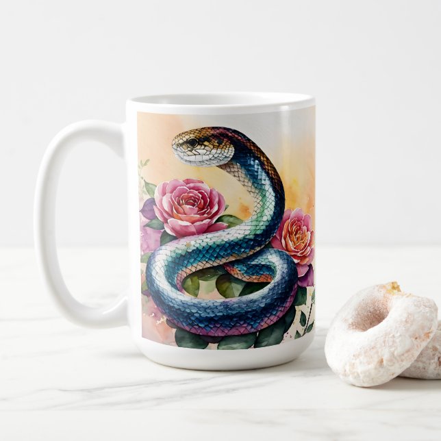 Snake Watercolor Blommigt Art Kaffemugg (Med munk)
