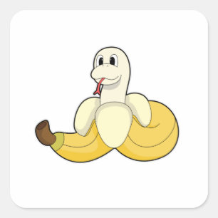 Snake with Banana Fyrkantigt Klistermärke