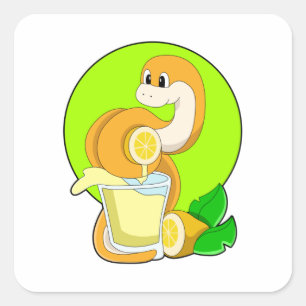 Snake with Glass of Lemon juice Fyrkantigt Klistermärke