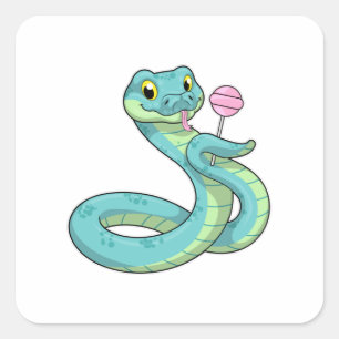 Snake with Lollipop Fyrkantigt Klistermärke