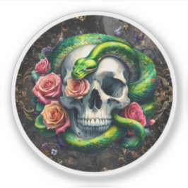 Snake with Skull Grönt-etikett. Klistermärken