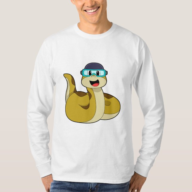 Snake with Swimming goggles T Shirt (Framsida)