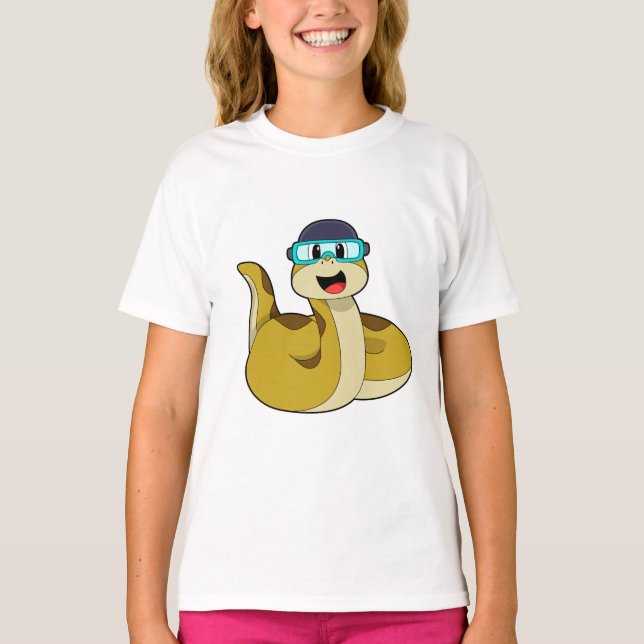 Snake with Swimming goggles T Shirt (Framsida)