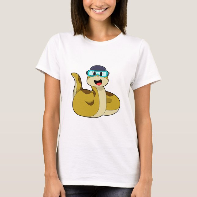 Snake with Swimming goggles T Shirt (Framsida)