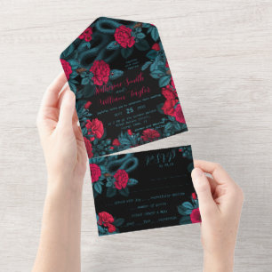 Snakes och röd ros på svart alla i en invitati