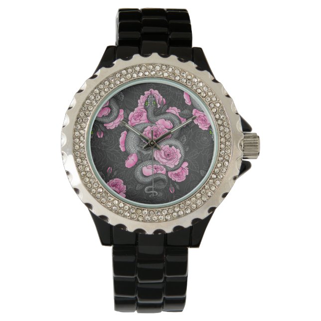 Snakes och rosa ros armbandsur (Framsida)
