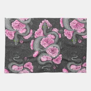 Snakes och rosa ros kökshandduk