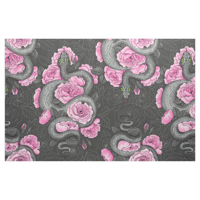 Snakes och rosa ros tyg (Fat Quarter)
