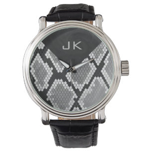 Snakeskin Grått, vit och svart monogrammad Armbandsur
