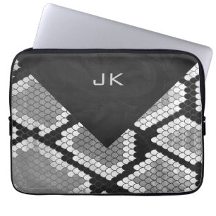 Snakeskin Grått, vit och svart monogrammad Laptop Fodral