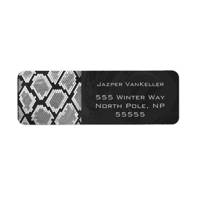Snakeskin Grått, vit och svart monogrammad Returadress Etikett (Framsidan)