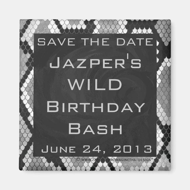 Snakeskin Grått, White och Black Monogrammed Magnet (Framsidan)