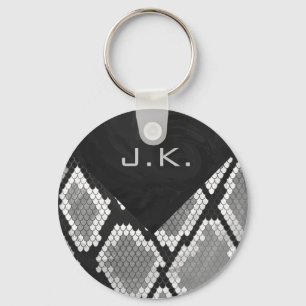 Snakeskin Grått, White och Black Monogrammed Nyckelring
