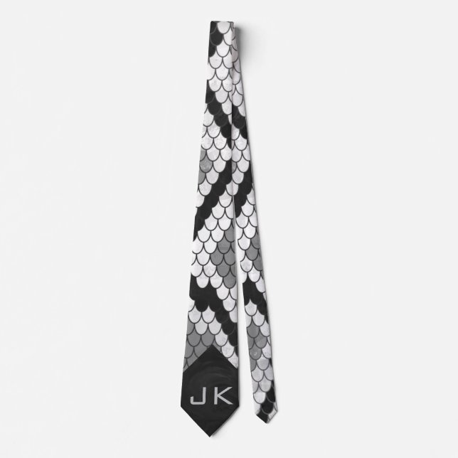 Snakeskin Grått, White och Black Monogrammed Slips (Framsida)