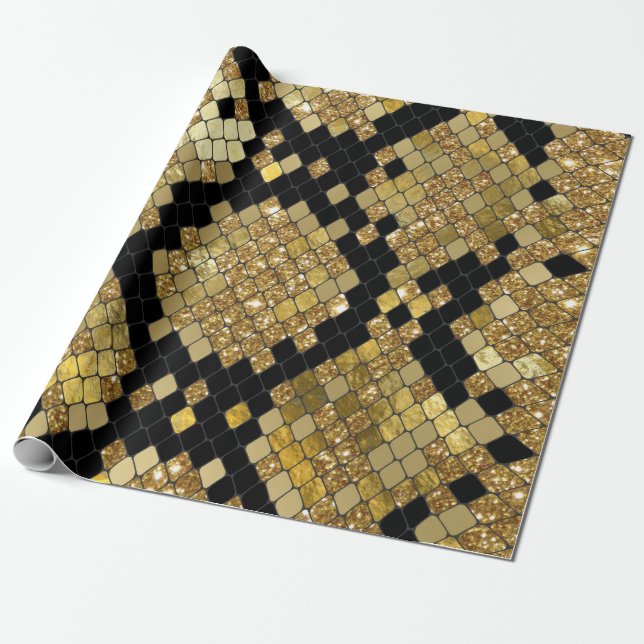 Snakeskin Guld Glitter och Black Mönster Presentpapper (Utrullad)