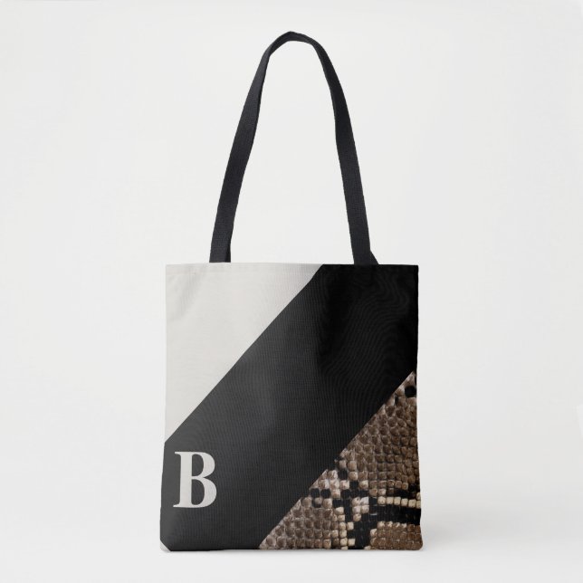 Snakeskin Image Black & Cream Monogram Tygkasse (Framsida)